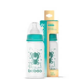 BABOO anti-colic borosilicate glass narrow-neck feeding bottle 0+ months, 120 ml