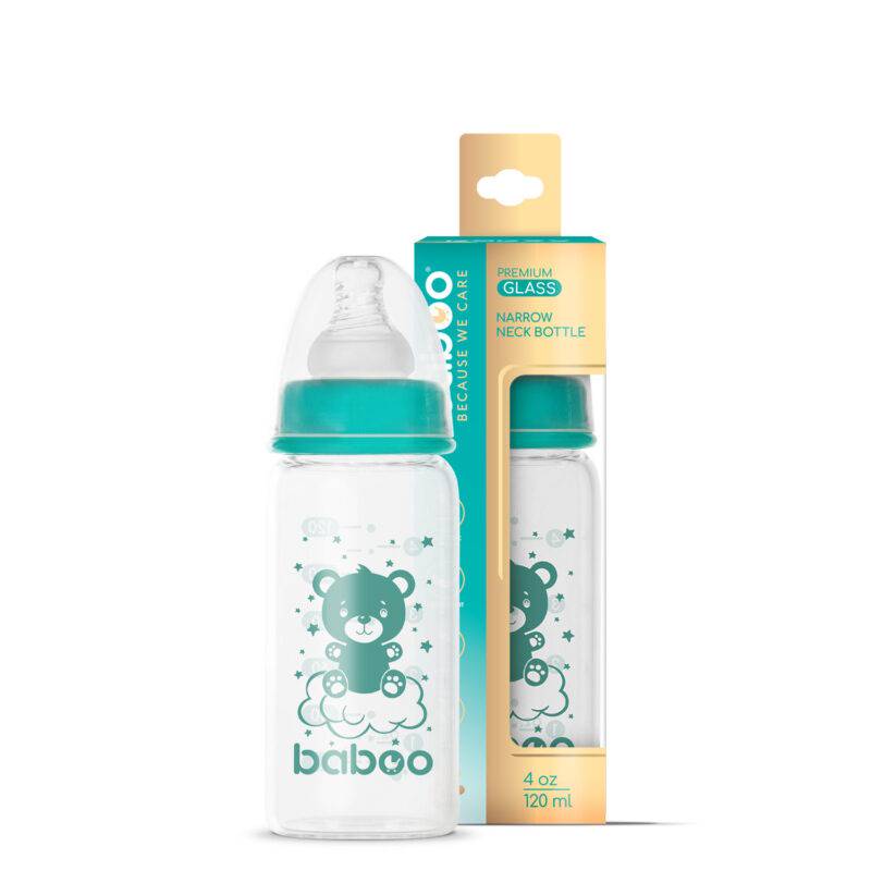 BABOO anti-colic borosilicate glass narrow-neck feeding bottle 0+ months, 120 ml