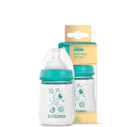 BABOO anti-colic wide-neck borosilicate glass feeding bottle 0+ months, 150 ml