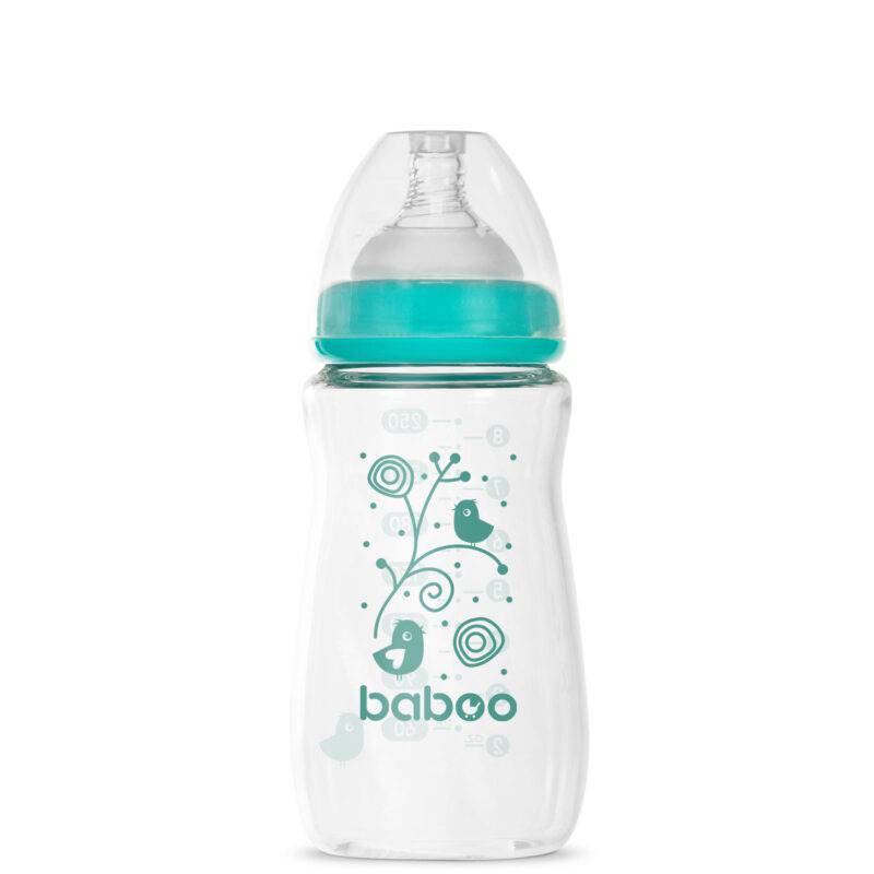BABOO® Anti-colic borosilicate glass feeding bottle with wide neck and medical-grade silicone teat, 3+ months, 250 ml - Image 4