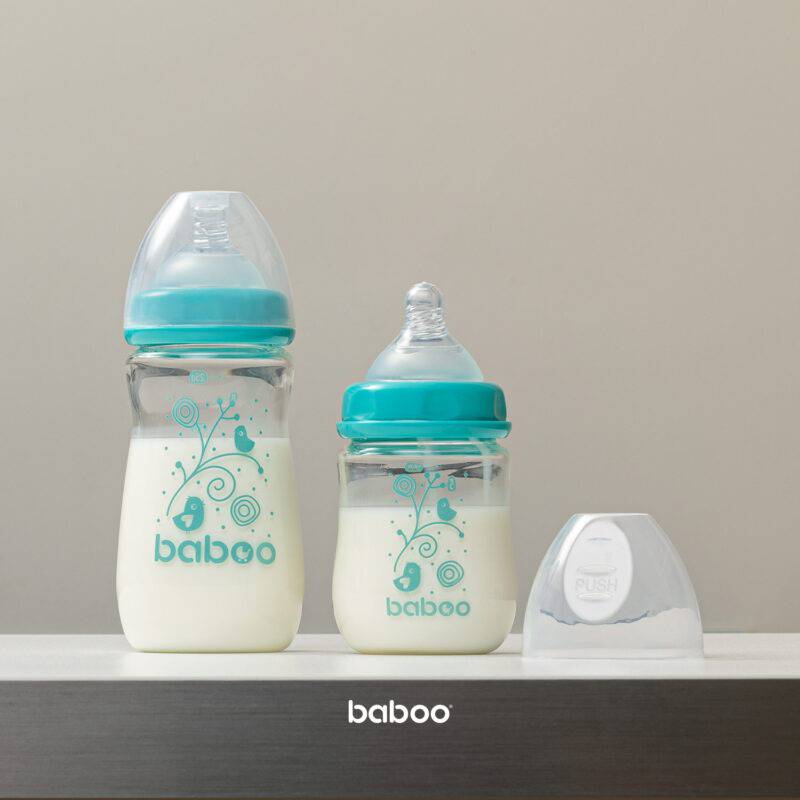 BABOO® Anti-colic borosilicate glass feeding bottle with wide neck and medical-grade silicone teat, 3+ months, 250 ml - Image 5