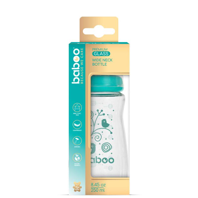 BABOO® Anti-colic borosilicate glass feeding bottle with wide neck and medical-grade silicone teat, 3+ months, 250 ml - Image 7