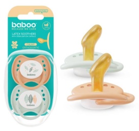 BABOO Calmy latex orthodontic pacifier Peachy Keen 0+ months, 2 pcs