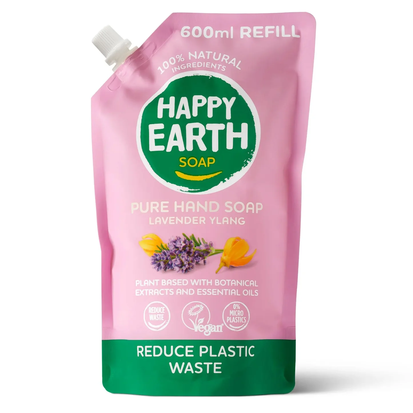 Happy Earth 100% natural liquid soap with lavender and ylang-ylang fragrance refill pack 600 ml