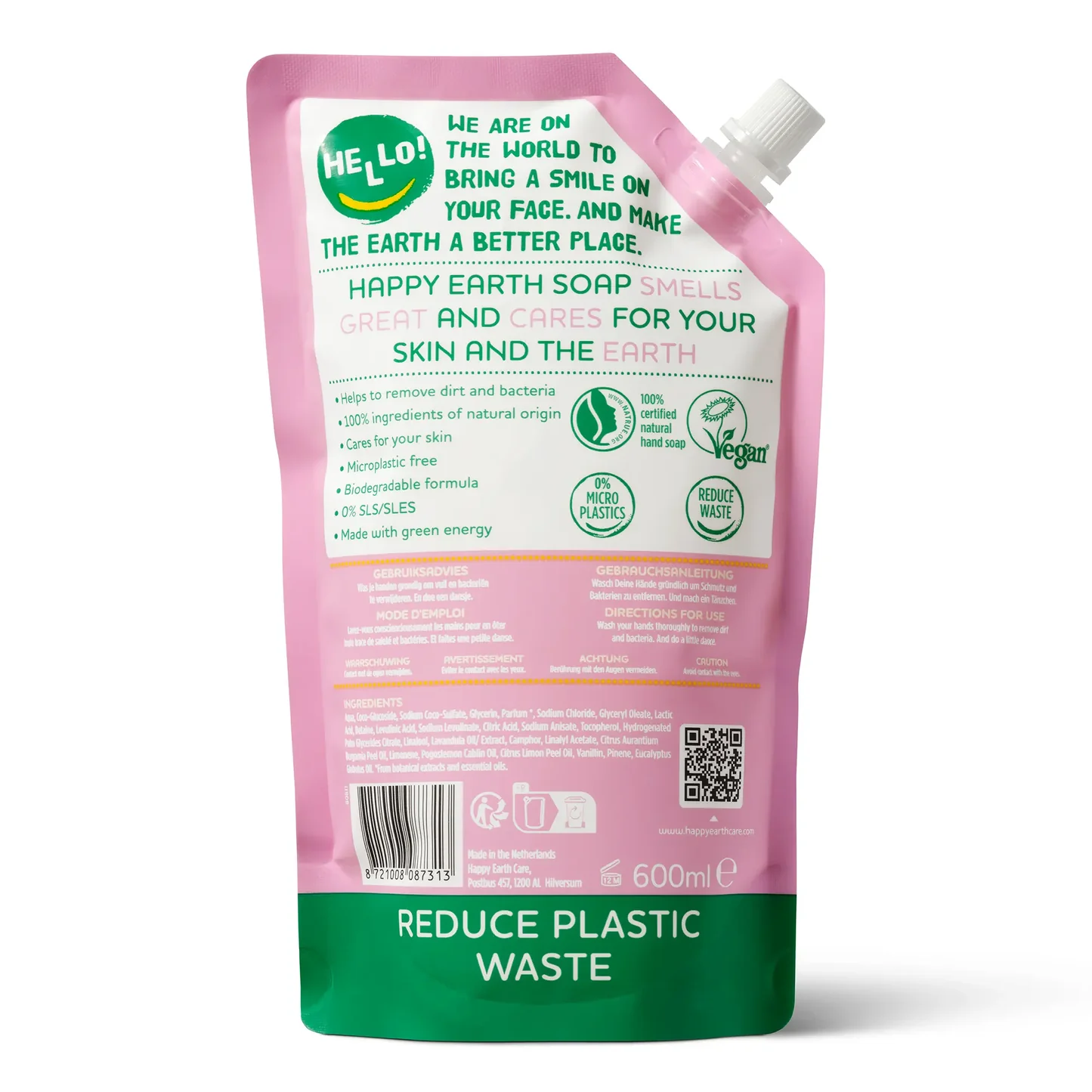 Happy Earth 100% natural liquid soap with lavender and ylang-ylang fragrance refill pack 600 ml - Image 3