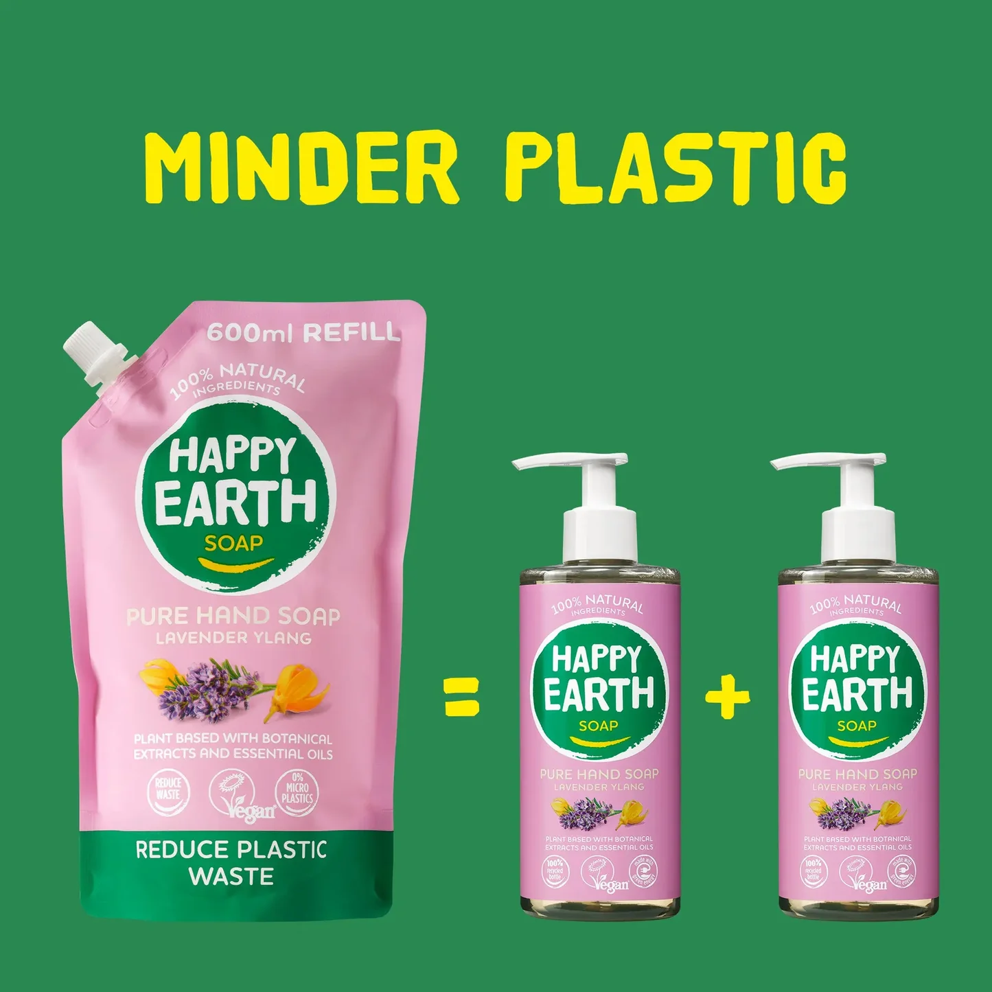 Happy Earth 100% natural liquid soap with lavender and ylang-ylang fragrance refill pack 600 ml - Image 2