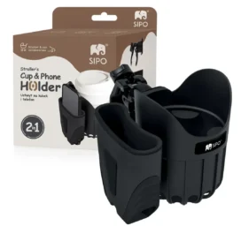SIPO 2-in-1 Cup and Phone Holder for Stroller, Black