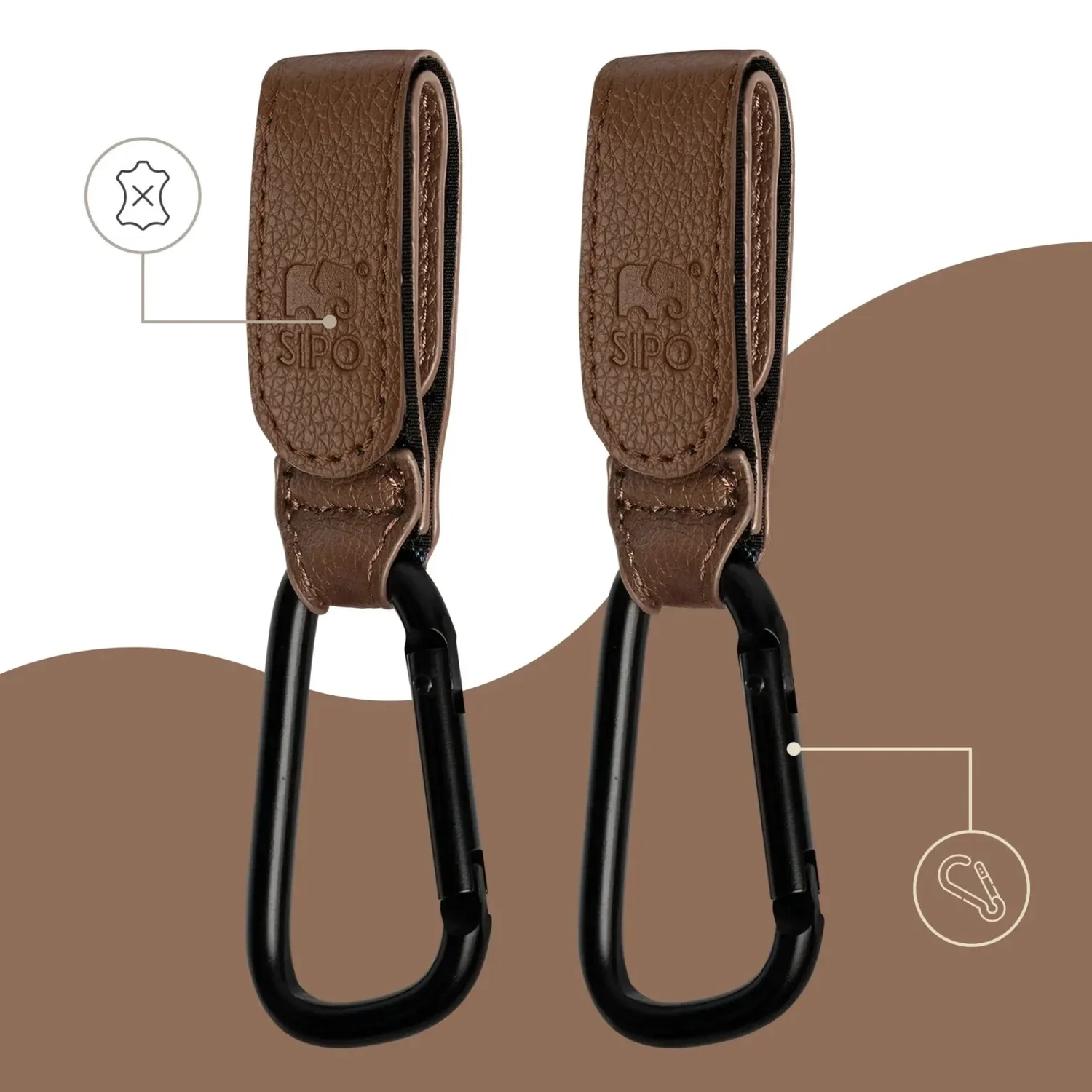 SIPO Universal stroller hooks, brown, 2 pcs - Image 2