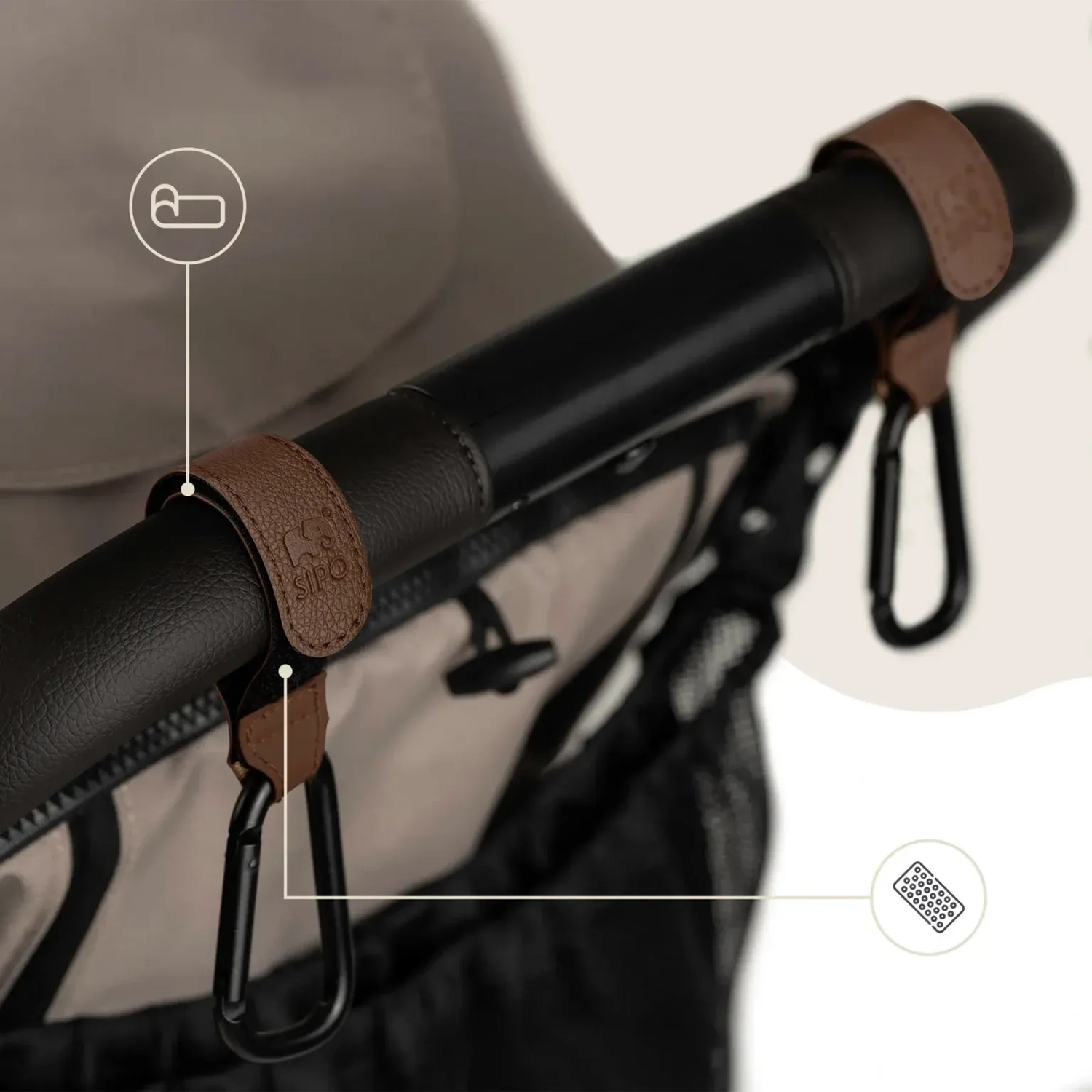 SIPO Universal stroller hooks, brown, 2 pcs - Image 4