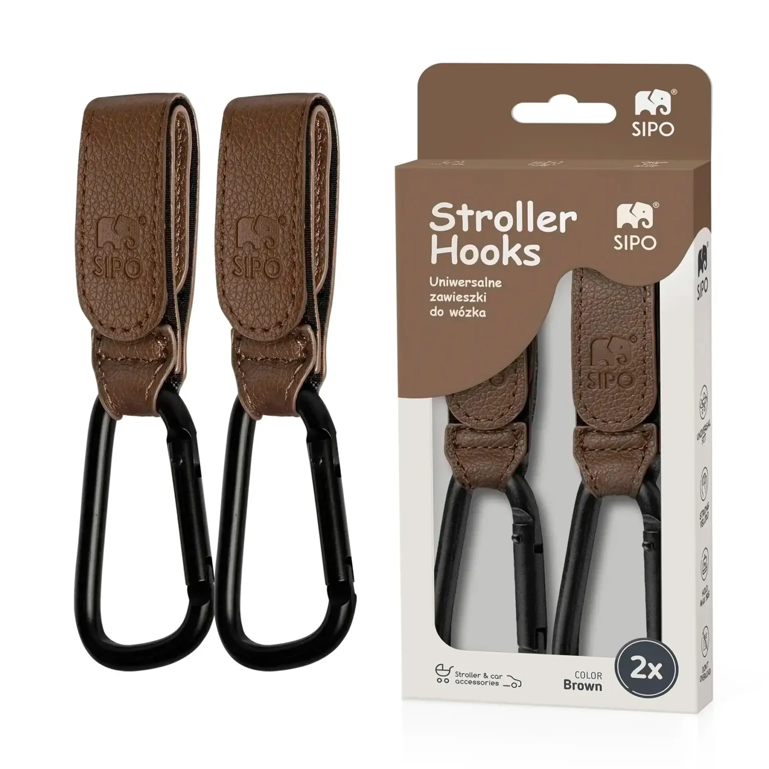 SIPO Universal stroller hooks, brown, 2 pcs