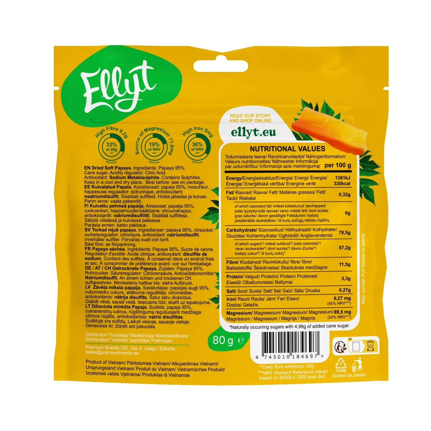 Ellyt Dried soft papaya, 80g - Image 2