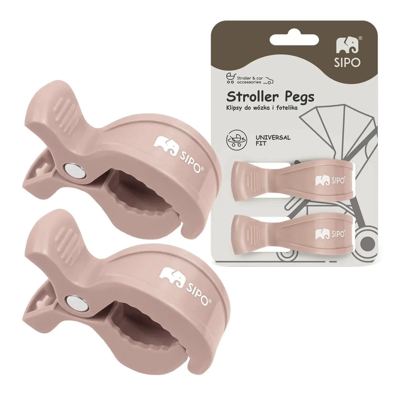 SIPO universal stroller clips, pink, 2 pcs