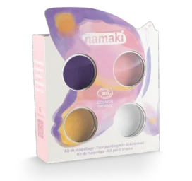 NAMAKI BIO face paint set: pink, purple, golden yellow, white, and temporary tattoos, Butterfly