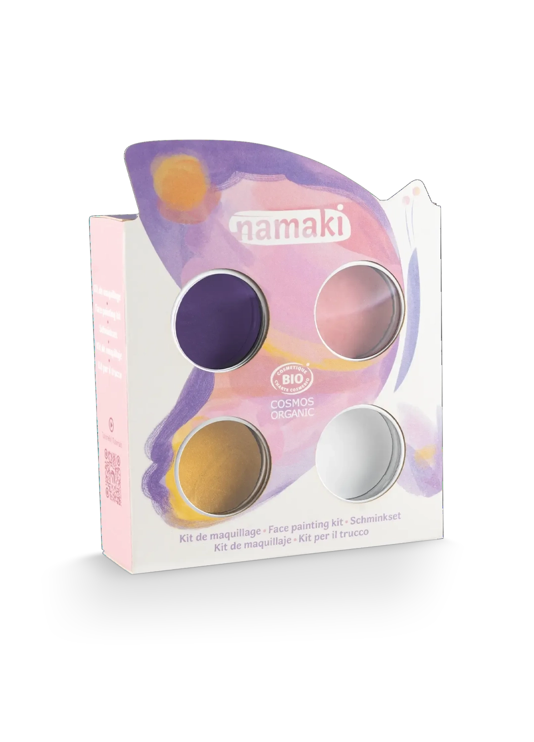 NAMAKI BIO face paint set: pink, purple, golden yellow, white, and temporary tattoos, Butterfly