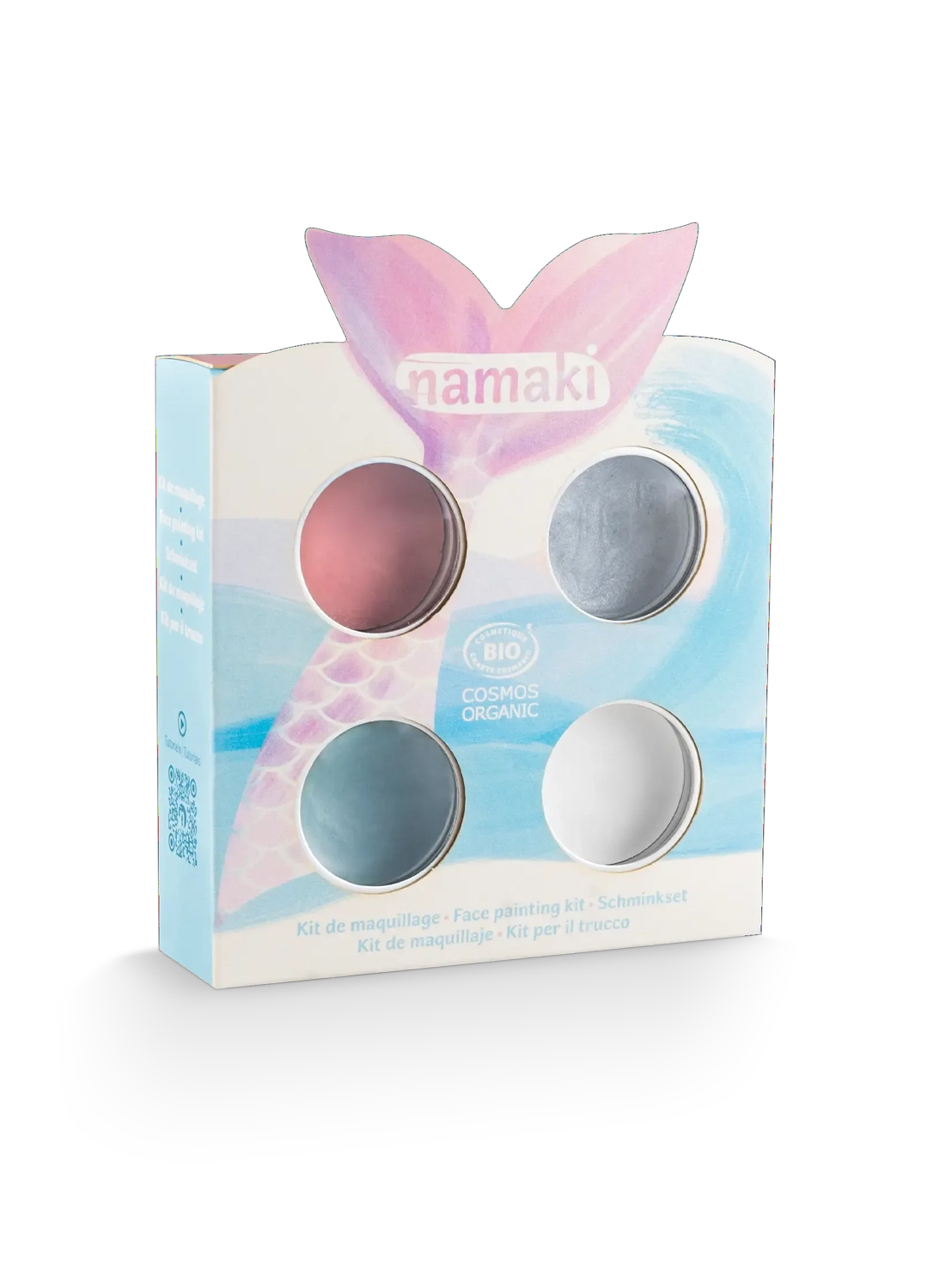 NAMAKI BIO face paint set: pink, light blue, silver, white, and temporary tattoos, Mermaid