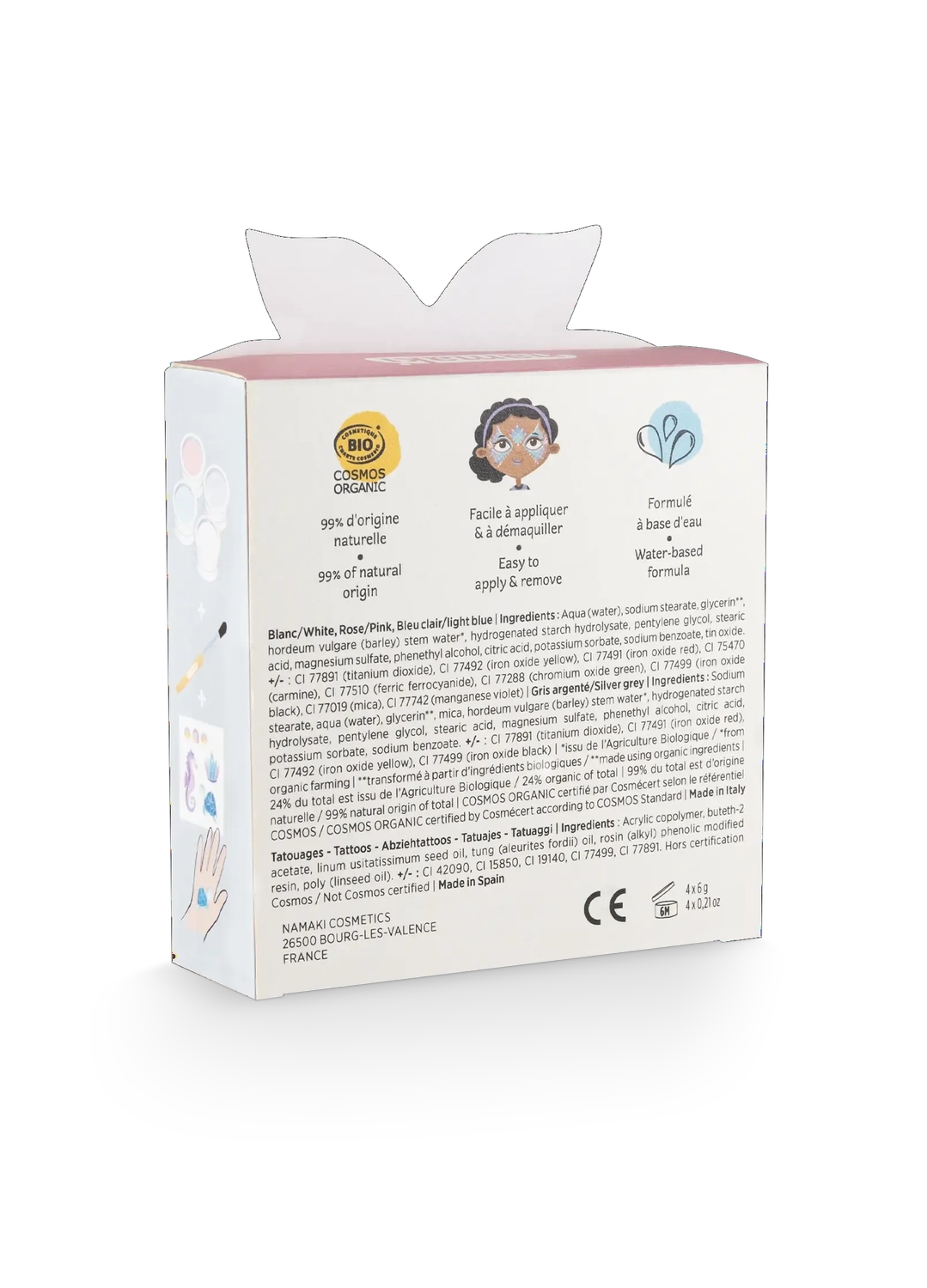 NAMAKI BIO face paint set: pink, light blue, silver, white, and temporary tattoos, Mermaid - Image 2