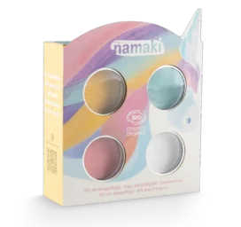 NAMAKI BIO face paint set: pink, light blue, golden yellow, white, and temporary tattoos, Unicorn
