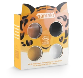 NAMAKI BIO face paint set: black, orange, golden yellow, white and temporary tattoos, Animals