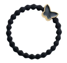 BYELOISE hair tie/bracelet with golden butterfly, Black