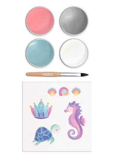 NAMAKI BIO face paint set: pink, light blue, silver, white, and temporary tattoos, Mermaid - Image 5