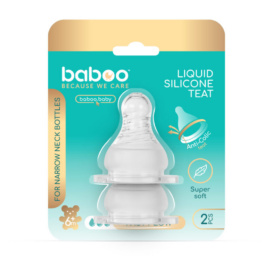 BABOO silicone teats for standard-neck feeding bottles, fast flow, 6+ months, 2 pcs