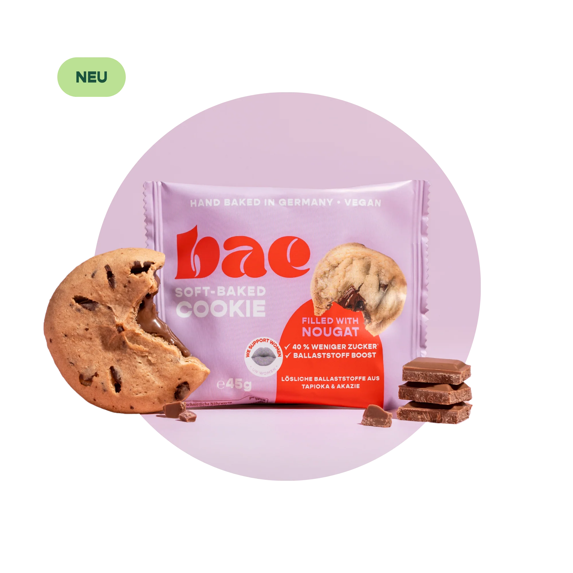 BAE Baked vegan cookies with nougat cream filling Nougat, 45g